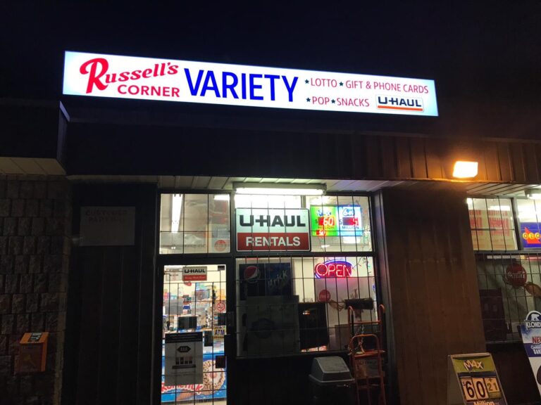 Storefront of Russell Corner Store