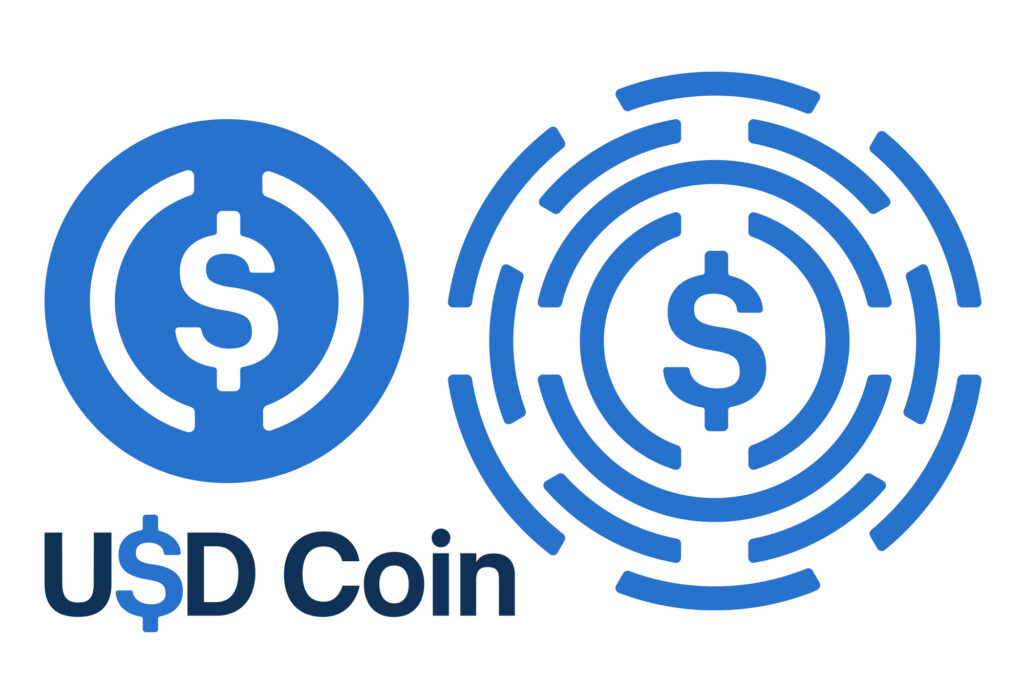 USD Coin USDC stablecoin logo and symbol on white background
